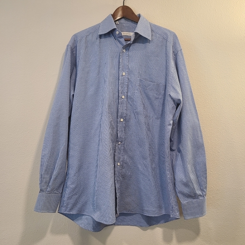 Ermenegildo Zegna Blue Check Button Down Dress Shirt